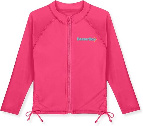 BesserBay Girls Rash Guard UPF 50+ Zip Up Raglan Long Sleeve Adjustable Drawstring Swim UV Jacket 4-14 Years in Saudi Arabia
