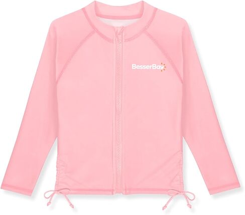 BesserBay Girls Rash Guard UPF 50+ Zip Up Raglan Long Sleeve Adjustable Drawstring Swim UV Jacket 4-14 Years in Saudi Arabia