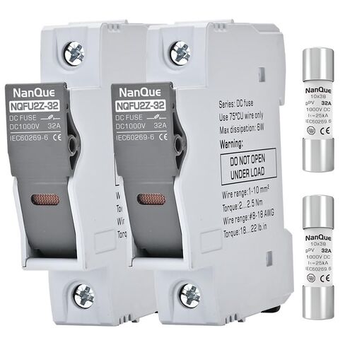 2Pcs DC Fuse Holder with Core Block 100-1000V Solar PV Battery Short-Circuit Protect Single Poles 5/6/8/10/12/15/16/20/25/30/32 Amp 25kA Break Capacity Din Rail Install with Light Indicate (32A) in Saudi Arabia
