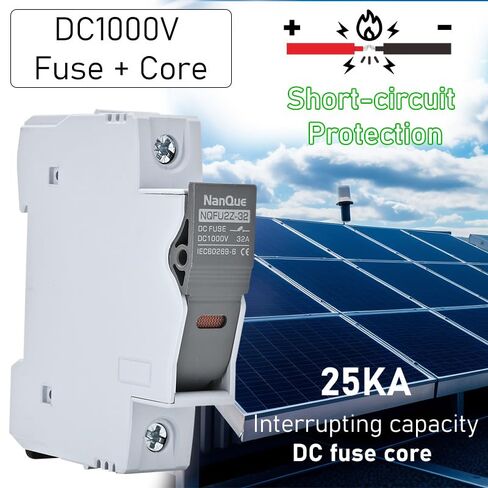 2Pcs DC Fuse Holder with Core Block 100-1000V Solar PV Battery Short-Circuit Protect Single Poles 5/6/8/10/12/15/16/20/25/30/32 Amp 25kA Break Capacity Din Rail Install with Light Indicate (32A) in Saudi Arabia