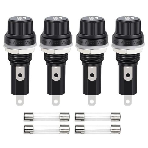 4 Pcs 6x30mm Fuse Holder, 10A 250VAC/15A 125VAC Panel Mounted Fuse Socket, Chassis Mount Screw Cap Glass Fuse Tube Holder with Fast Blow Glass Fuse kit(15A) in Saudi Arabia