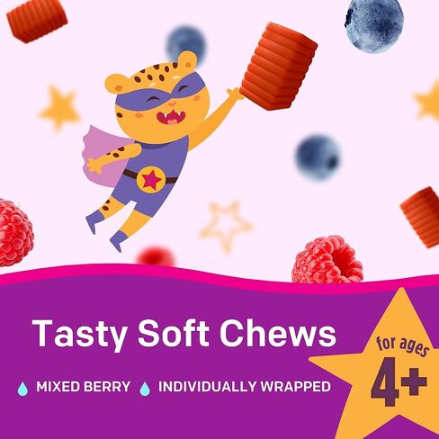 MiraFAST Kids Soft Chews, from The Makers of MiraLAX, Gentle Constipation Relief for Kids 4+ and Adults, Fast Acting Saline Laxative, Stimulant Free Saline Laxative, Mixed Berry Flavor, 15ct in Kuwait