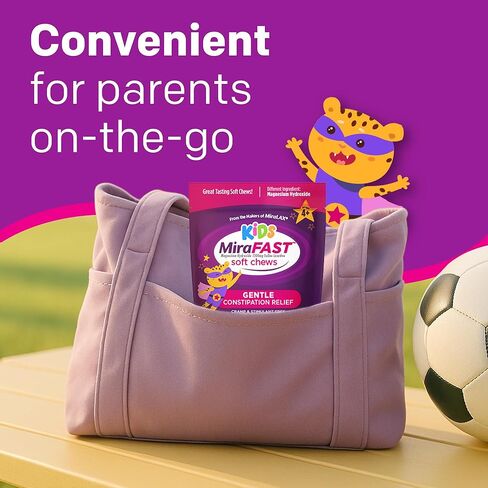 MiraFAST Kids Soft Chews, from The Makers of MiraLAX, Gentle Constipation Relief for Kids 4+ and Adults, Fast Acting Saline Laxative, Stimulant Free Saline Laxative, Mixed Berry Flavor, 15ct in Kuwait