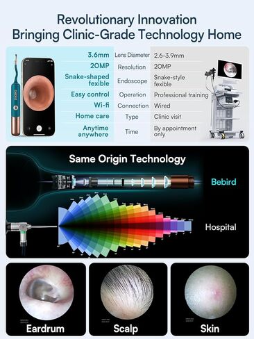 Bebird Earsight Ultra Ear Wax Removal Kit,2K HD Visual Ear Cleaner with Camera,FSA/HSA Eligible Flexible Ear Camera with 90-Minute Battery & Enhanced Light,Ear Cleaning Tool for Adults & Kids in Saudi Arabia