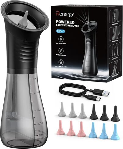 Renergy Electric Ear Wax Removal Kit with LED Display, Powered Ear Wax Remover, Dual Clean & Waste Tank, Water Ear Cleaner & Ear Cleaning Kit, Ear Irrigation Flushing System, 3 Modes, 12 Nozzles, IP67 in Kuwait