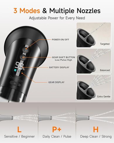 Renergy Electric Ear Wax Removal Kit with LED Display, Powered Ear Wax Remover, Dual Clean & Waste Tank, Water Ear Cleaner & Ear Cleaning Kit, Ear Irrigation Flushing System, 3 Modes, 12 Nozzles, IP67 in Kuwait