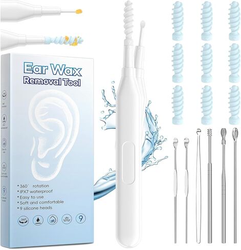 أداة إزالة شمع الأذن، منظف الأذن الحلزوني متعدد الوظائف، أداة تنظيف شمع الأذن Q Grips مع 9 نصائح بديلة، مجموعة إزالة شمع الأذن قابلة للغسل للتنظيف العميق للأذن in Kuwait