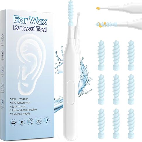 أداة إزالة شمع الأذن، منظف الأذن الحلزوني متعدد الوظائف، أداة تنظيف شمع الأذن Q Grips مع 9 نصائح بديلة، مجموعة إزالة شمع الأذن قابلة للغسل للتنظيف العميق للأذن in Kuwait