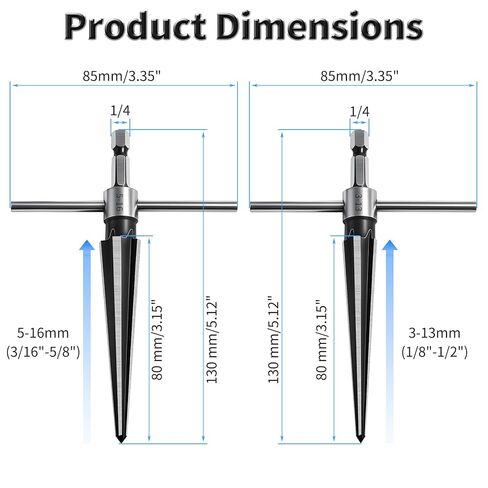 T Handle Tapered Reamer 3-13mm (1/8"-1/2") Multi Fluted Chamfer Reaming Tool, Bridge Pin Hole Reamers with 1/4 Hexagonal Shank for Chamfering and Expanding Holes in Wood, Metal, Plastic in Saudi Arabia