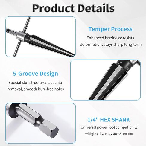 T Handle Tapered Reamer 3-13mm (1/8"-1/2") Multi Fluted Chamfer Reaming Tool, Bridge Pin Hole Reamers with 1/4 Hexagonal Shank for Chamfering and Expanding Holes in Wood, Metal, Plastic in Saudi Arabia