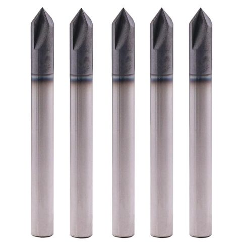 Solid Carbide Chamfer End Mill(5Pcs, 1/4") - AlTiN Coated, 2 Flute, 90° Chamfer Angle, 1/4" Shank 2-1/2" OAL, Single End, V Groove Router Bit for Milling Alloy Steel, Hardened Steel, Iron, Copper in Saudi Arabia