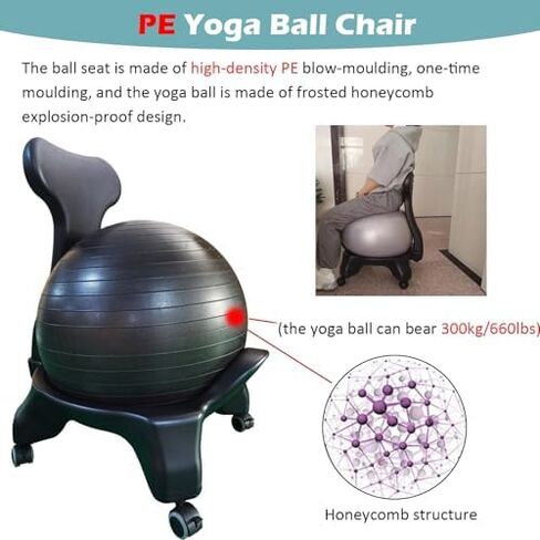 كرسي كرة يوجا عالي التحمل، مثالي لتدريب العضلات الأساسية وممارسة الرياضة واللياقة البدنية في المنزل أو المكتب؛ كرة ثبات مثالية. in Kuwait