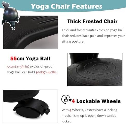 Yoga Ball Chair,Inflatable Balance Exercise Seat,Ergonomics Physiotherapy Workouts Chair,for Core Strength (Blue) in Saudi Arabia