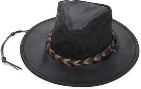 Minnetonka Outback Outback Hat-Leather Brim Hat مصنوعة من الجلد الأصلي وحزام الذقن القابل للتعديل وتصميم طي in Saudi Arabia