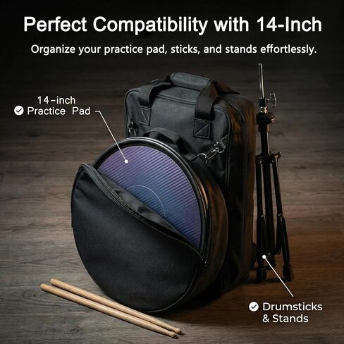 حقيبة مجموعة وسادة الطبل مقاس 14 بوصة، حقيبة ظهر وسادة الطبل الصامتة مع حقيبة ملحقات قابلة للفصل، حامل عالي التحمل لسلسلة V3 / V3B-VMLBC، محطة عمل متنقلة للقرع للطبول in Kuwait