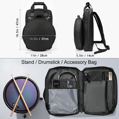 حقيبة مجموعة وسادة الطبل مقاس 14 بوصة، حقيبة ظهر وسادة الطبل الصامتة مع حقيبة ملحقات قابلة للفصل، حامل عالي التحمل لسلسلة V3 / V3B-VMLBC، محطة عمل متنقلة للقرع للطبول in Kuwait