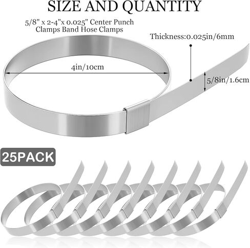 Duraaamo 25 Pack 5/8" Wide x 4" Diameter x 0.025" Thick Center Punch Clamps Band Hose Clamps 201 Stainless Steel Pre-formed for Hose Ducting Pipe Cable Management & More in Kuwait