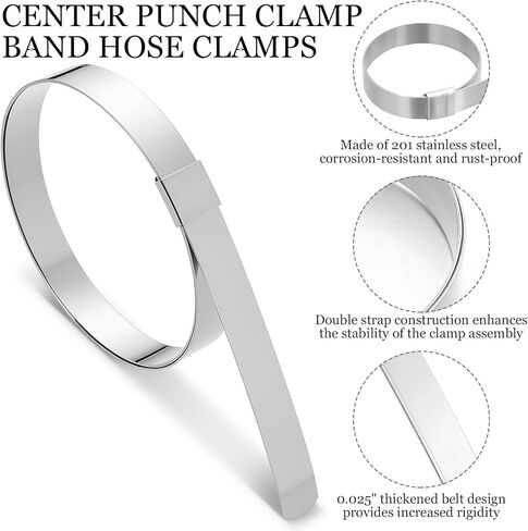Duraaamo 25 Pack 5/8" Wide x 4" Diameter x 0.025" Thick Center Punch Clamps Band Hose Clamps 201 Stainless Steel Pre-formed for Hose Ducting Pipe Cable Management & More in Kuwait