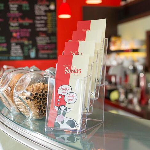 Deflecto Multi-Compartment Docuholder, Countertop or Wall Mount, 4-Tiered Literature Holder, Small Size, Clear, 4-7/8"W x 10"H x 8"D (77701) in Kuwait