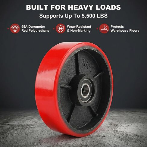 7" x 2" Pallet Jack Wheels Replacement Set with Axle & Bearings - Heavy Duty Red Poly Tread Back Wheel Steering Wheel Set for Truck & Pallet Jack - 20mm ID, Non-Marking in Saudi Arabia