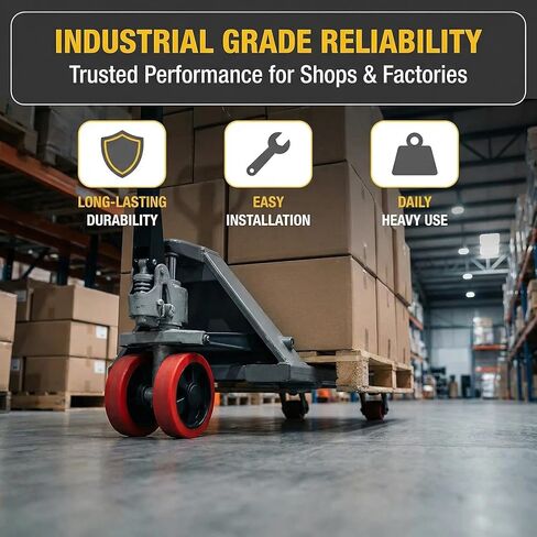 7" x 2" Pallet Jack Wheels Replacement Set with Axle & Bearings - Heavy Duty Red Poly Tread Back Wheel Steering Wheel Set for Truck & Pallet Jack - 20mm ID, Non-Marking in Saudi Arabia
