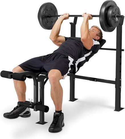 Marcy Standard Weight Bench with Leg Developer - Adjustable 5-Position Back Pad (Flat, Incline, Decline) - Home Gym Strength Training Equipment- MWB-6501 in Saudi Arabia