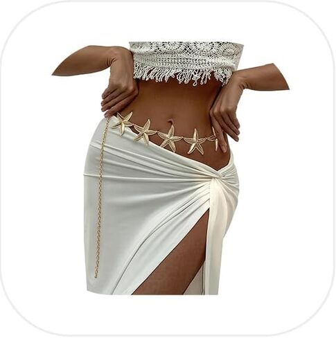 سلاسل الصيف النجمية النجمية حزام الشاطئ 43in المعدنية الطويلة النجوم بطن حزام بيكيني سلسلة المجوهرات للنساء in Saudi Arabia