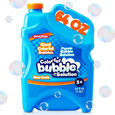SYNCFUN 64 oz Premixed Bubble Solution, 1.9L Giant Pre-Mix Refill Solution for Bubble Machine, Wands, Blower, Easter, Outdoors Activity, No Mixing or Measuring in Kuwait