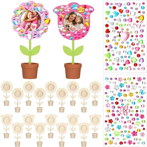 Tellingyou 18 Pcs Flower Pot Arts and Crafts Picture Frame Kits DIY Wood Picture Frames with 2 Gems Stickers for First Day of School Summer Vacation Classroom Teacher Gift for Kids(Tulip Shape) in Kuwait