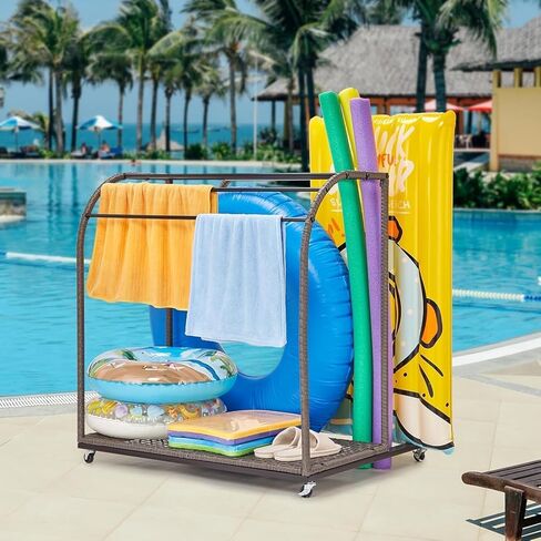 Poolside Float Storage, Patio Poolside Float Storage Basket, Outdoor Pool Holder Caddy with Rolling Wheels for Floaties,Noodles,Life Vests,Beach Balls in Saudi Arabia