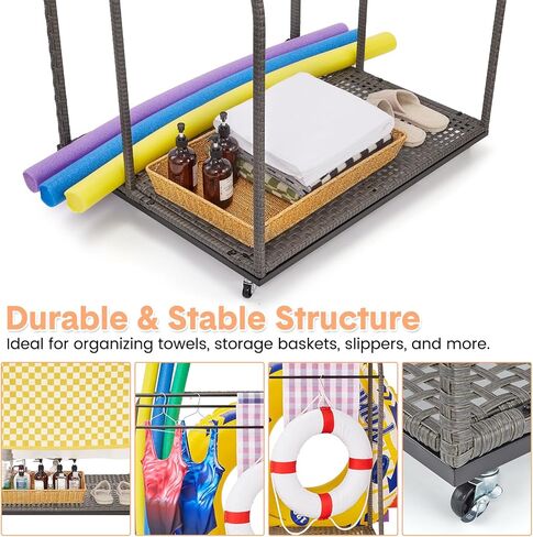 Poolside Float Storage, Patio Poolside Float Storage Basket, Outdoor Pool Holder Caddy with Rolling Wheels for Floaties,Noodles,Life Vests,Beach Balls in Saudi Arabia