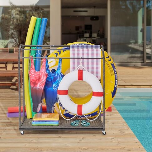 Poolside Float Storage, Patio Poolside Float Storage Basket, Outdoor Pool Holder Caddy with Rolling Wheels for Floaties,Noodles,Life Vests,Beach Balls in Saudi Arabia