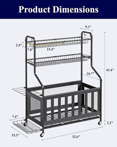 Kitsure Sports Equipment Organizer - Multi-Use Ball Storage for Toys & Sports Gear and Accessories, with Hooks and Bat Holder, Wheel-Equipped Rack for Garage, Outdoor, 40.0" x 16.7" x 45.6", Black in Saudi Arabia