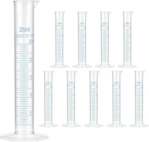 QWORK 25 ml Plastic Measuring Cylinders, 10 Pieces Lab-Tested Graduated Cylinders with Hexagonal Base in Saudi Arabia