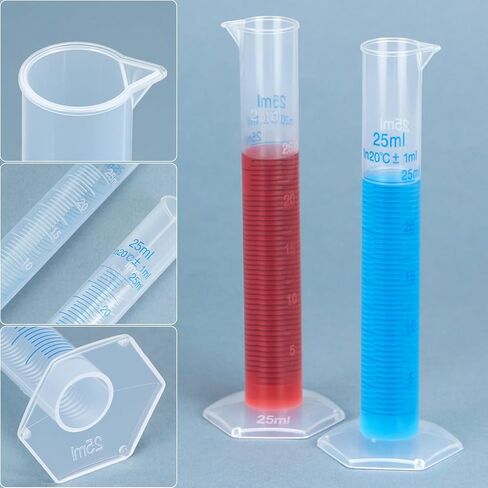 QWORK 25 ml Plastic Measuring Cylinders, 10 Pieces Lab-Tested Graduated Cylinders with Hexagonal Base in Saudi Arabia