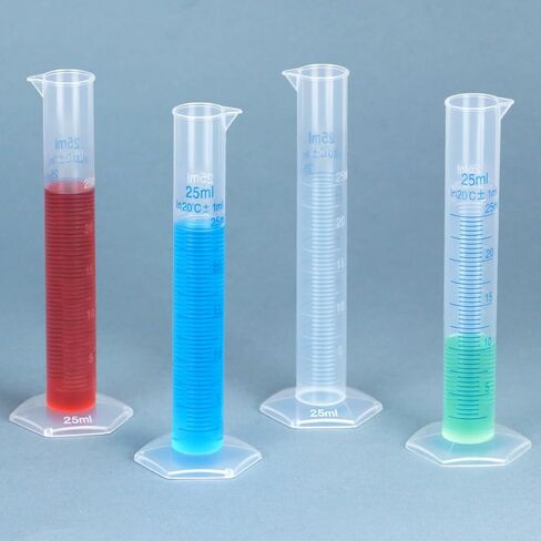 QWORK 25 ml Plastic Measuring Cylinders, 10 Pieces Lab-Tested Graduated Cylinders with Hexagonal Base in Saudi Arabia