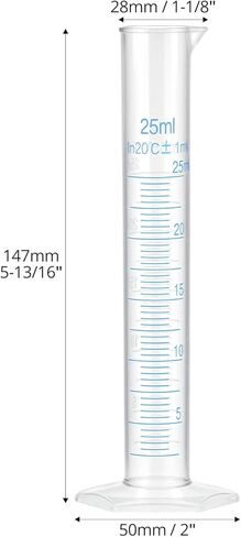 QWORK 25 ml Plastic Measuring Cylinders, 10 Pieces Lab-Tested Graduated Cylinders with Hexagonal Base in Saudi Arabia