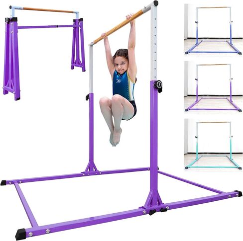 Foldable Gymnastics Bar,Kids Gymnastic Bar for Kids Ages 3-18,5FT/6FT Kip Training Bar with Wheels, Height-Adjustable Home Gymnastics Equipment for Indoor Use, Stable Arch Bridge Design in Kuwait