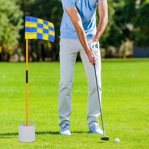 Golf Practice Flag Kit with Checkered Blue-Yellow Flags and Sturdy Flagpoles, Indoor-Outdoor Training Golf Flagsticks for Accuracy Improvement and Putting Practice in Saudi Arabia