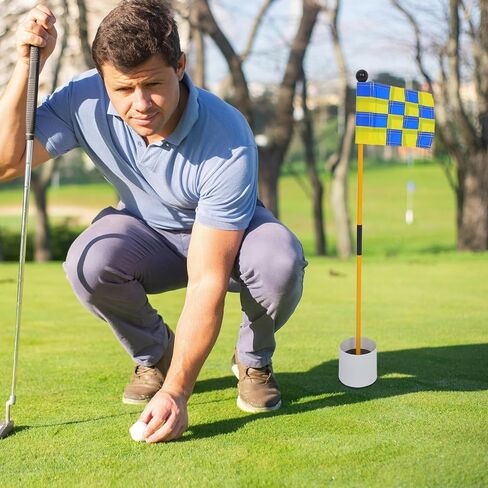 Golf Practice Flag Kit with Checkered Blue-Yellow Flags and Sturdy Flagpoles, Indoor-Outdoor Training Golf Flagsticks for Accuracy Improvement and Putting Practice in Saudi Arabia