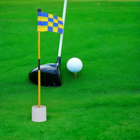 Golf Practice Flag Kit with Checkered Blue-Yellow Flags and Sturdy Flagpoles, Indoor-Outdoor Training Golf Flagsticks for Accuracy Improvement and Putting Practice in Saudi Arabia
