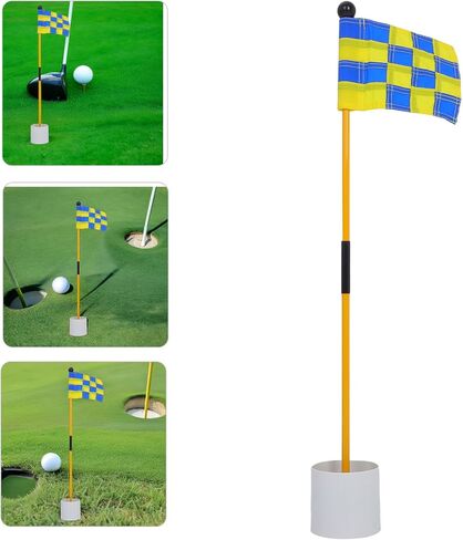 Golf Practice Flag Kit with Checkered Blue-Yellow Flags and Sturdy Flagpoles, Indoor-Outdoor Training Golf Flagsticks for Accuracy Improvement and Putting Practice in Saudi Arabia