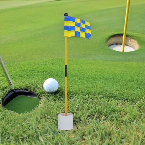 HANABASS Golf Practice Flag Kit with Lightweight Pole, Blue Yellow Checkered Nylon Flags, Portable Golf Accessories for Backyard and Outdoor Putting Training in Saudi Arabia