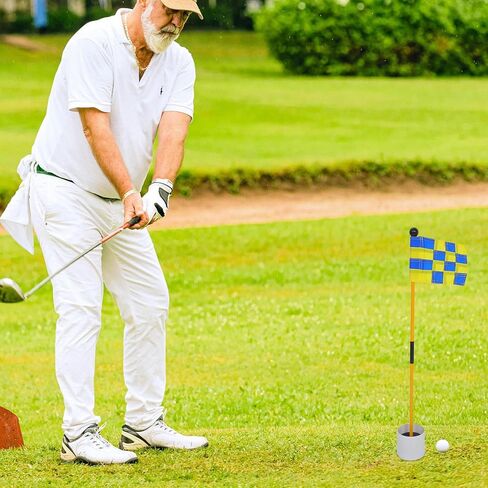 HANABASS Golf Practice Flag Kit with Lightweight Pole, Blue Yellow Checkered Nylon Flags, Portable Golf Accessories for Backyard and Outdoor Putting Training in Saudi Arabia