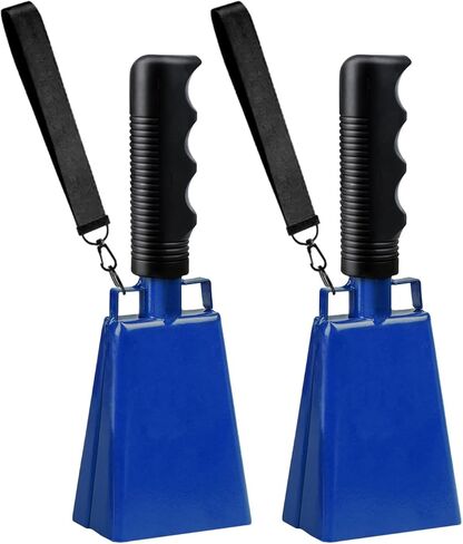Cow Bells, 2 Pack Large Noise Makers with Handle and Wrist Strap, Perfect for Sports Events, Football Games, Parties, Concerts, and Farms (White) in Kuwait
