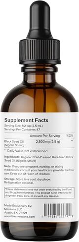 MENSANA, Black Seed Oil (4 oz - 47 Servings) – Cold-Pressed Virgin Nigella Sativa – 100% Organic, Non-GMO, Pure & Unrefined Wellness Oil in Saudi Arabia