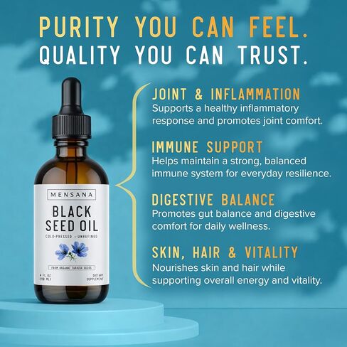 MENSANA, Black Seed Oil (4 oz - 47 Servings) – Cold-Pressed Virgin Nigella Sativa – 100% Organic, Non-GMO, Pure & Unrefined Wellness Oil in Saudi Arabia