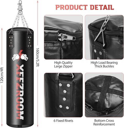 Punching Bag for Adults, 4FT PU Heavy Boxing Bags with Chain Ceiling Hook, Hanging Punching Bag Set for MMA Karate Kickboxing Muay Thai Home Gym Training, Unfilled in Saudi Arabia