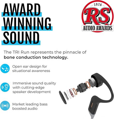 سماعات رأس H2O Audio TRI Run مفتوحة للأذن. سماعات رأس رياضية متعددة مقاومة للتعرق للجري وركوب الدراجات والتجديف. سماعات أذن رياضية ملتفة لاسلكية، مقاومة للماء IPX8، بلوتوث 5.3 in Kuwait