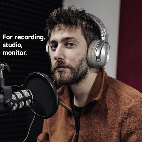 سماعة رأس OneOdio فوق الأذن، سماعات رأس سلكية مع محرك 50 مم، سماعات رأس خفيفة الوزن قابلة للطي مع منفذ مشاركة وميكروفون لتسجيل المراقبة ومزج البودكاست والجيتار وتلفزيون الكمبيوتر (فضي) in Kuwait